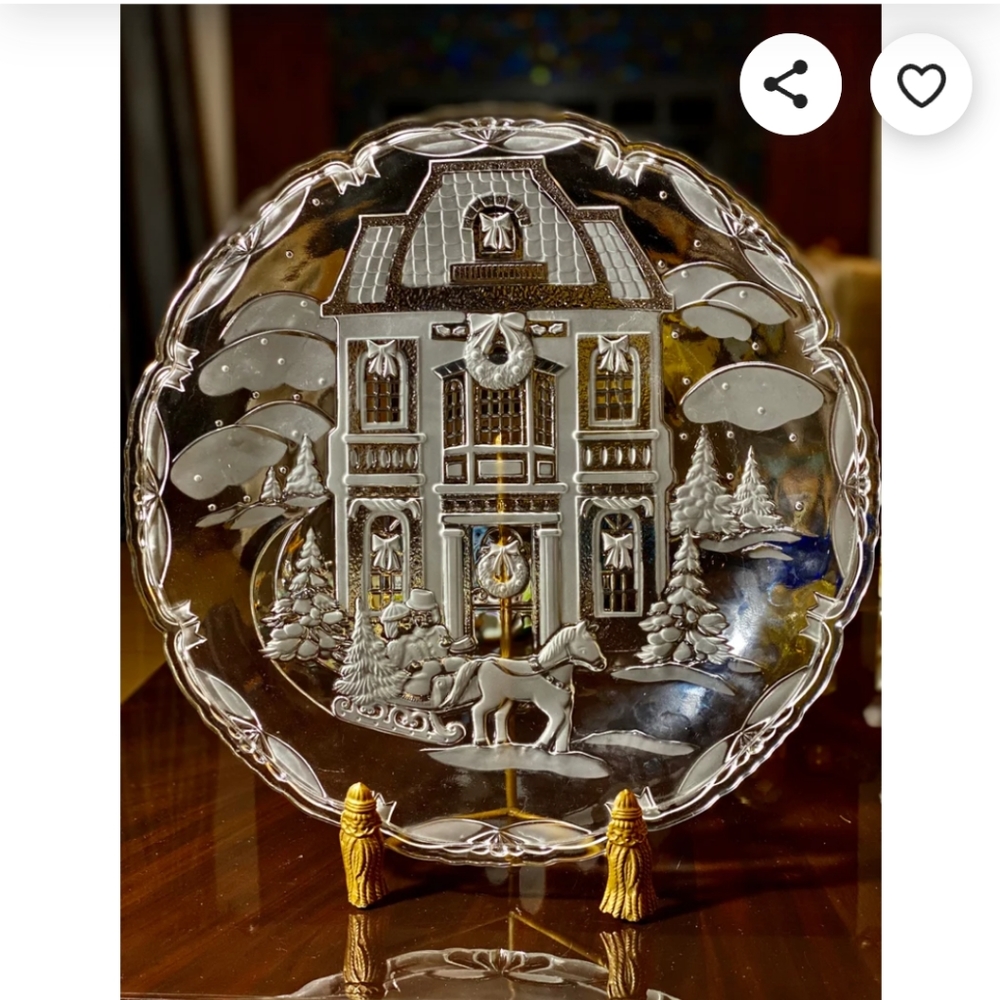 Vintage Walther Glas Germany Etched Christmas Scene Plate